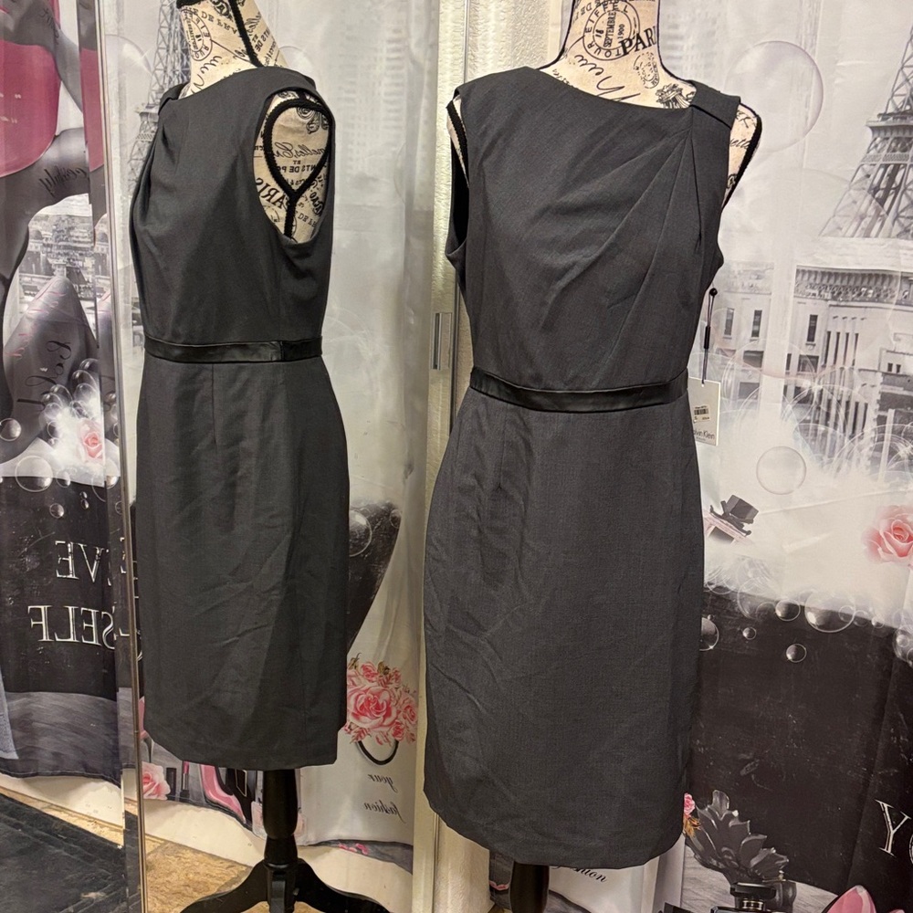 NWT Calvin Klein Charcoal Sheath Dress with Asymmetrical Neckline